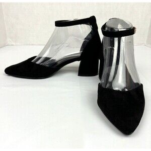 KeBuLe Pointed Toe Ankle Strap Heel Women's Size 37 / US 6.5 Black Suede